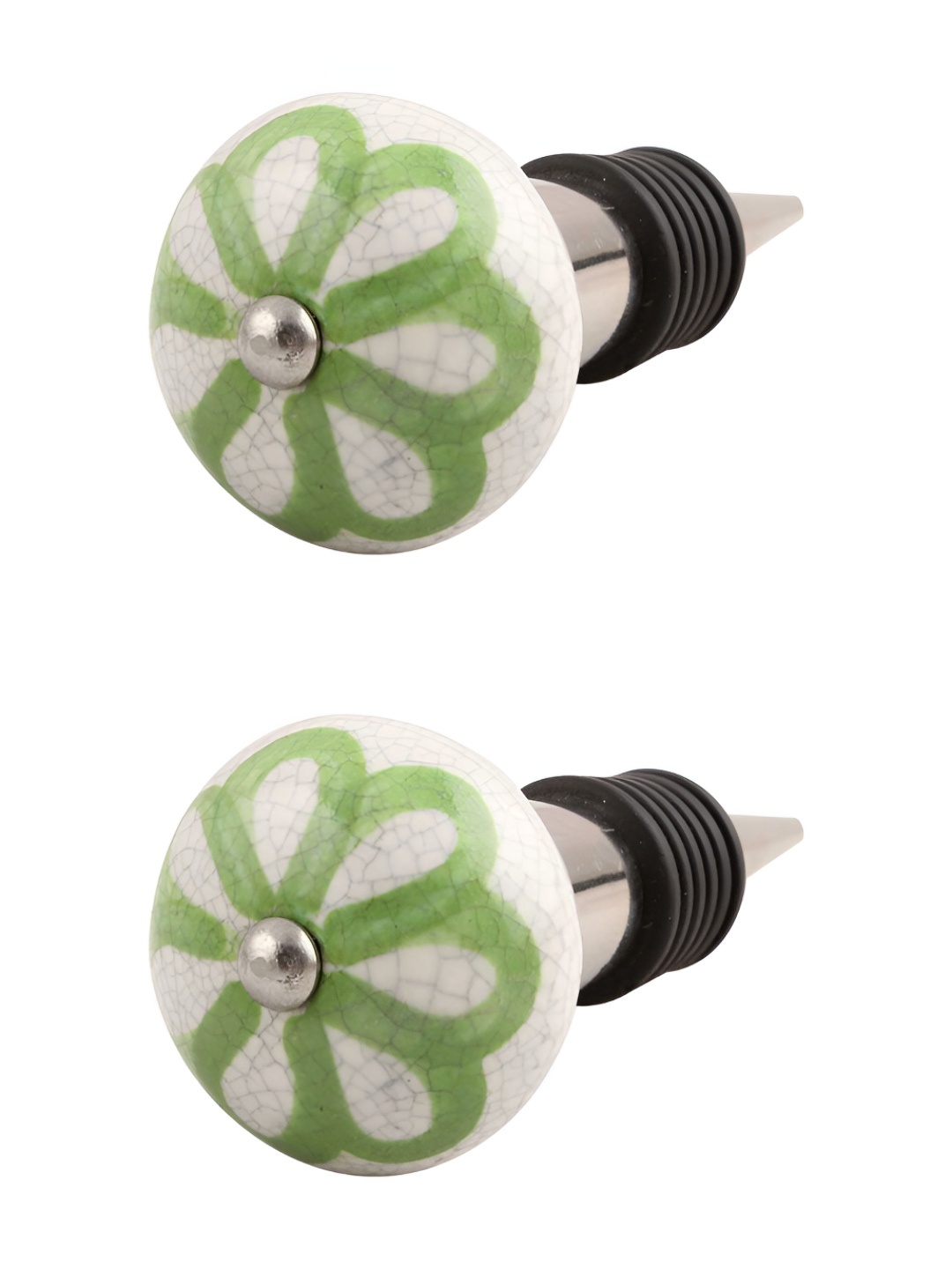 

Indianshelf White & Green 2 Pieces Floral Printed Ceramic Wine Bottle Stoppers