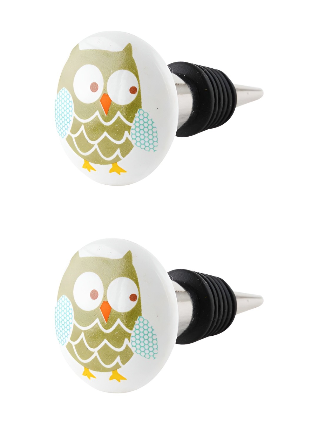 

Indianshelf Green and White 2 Pieces Owl Printed Ceramic Wine Bottle Stoppers