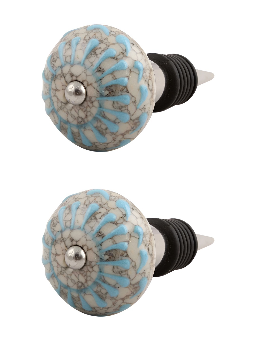 

Indianshelf Grey & Blue 2 Pieces Abstract Printed Ceramic Wine Bottle Stoppers