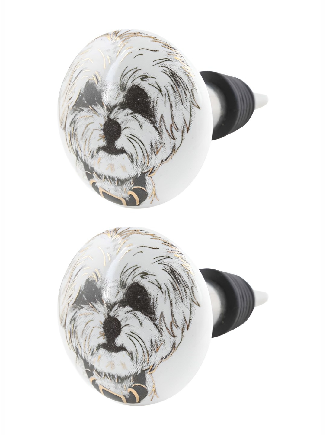 

Indianshelf Black and White 2 Pieces Dog Printed Ceramic Wine Bottle Stoppers