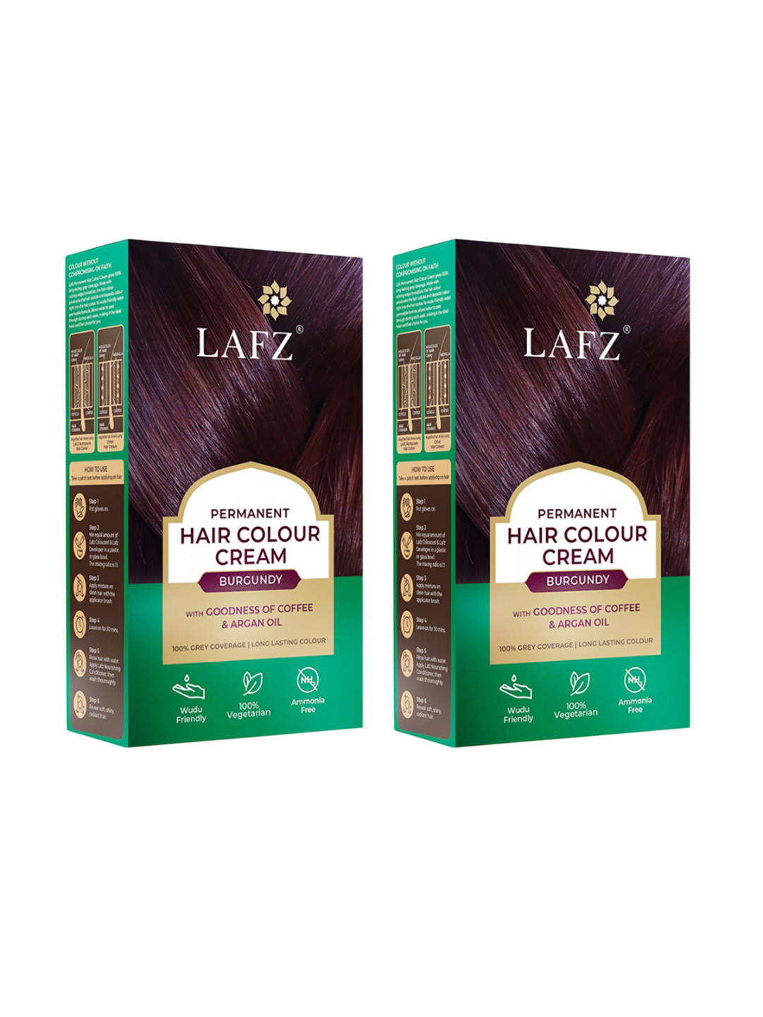 

LAFZ Set Of 2 Permanent Hair Color Cream With Argan Oil- Burgundy -130 ml Each