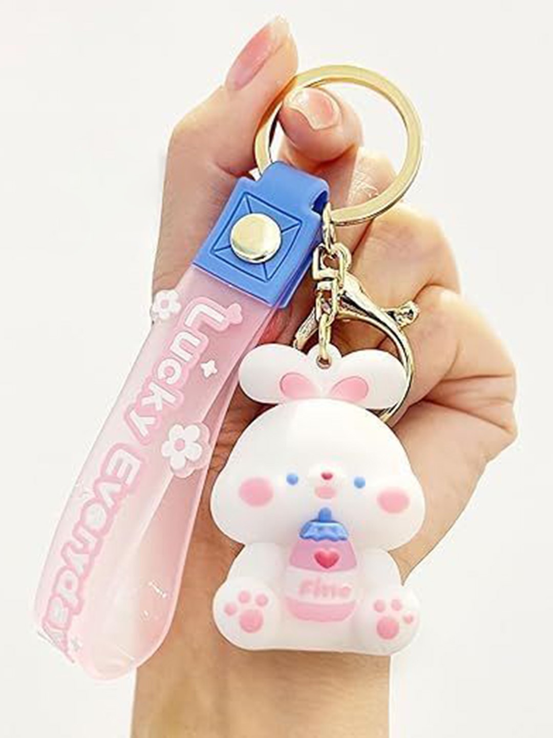 

Wonderland Kids Cute Lucky Drink Rabbit Key Chain, White