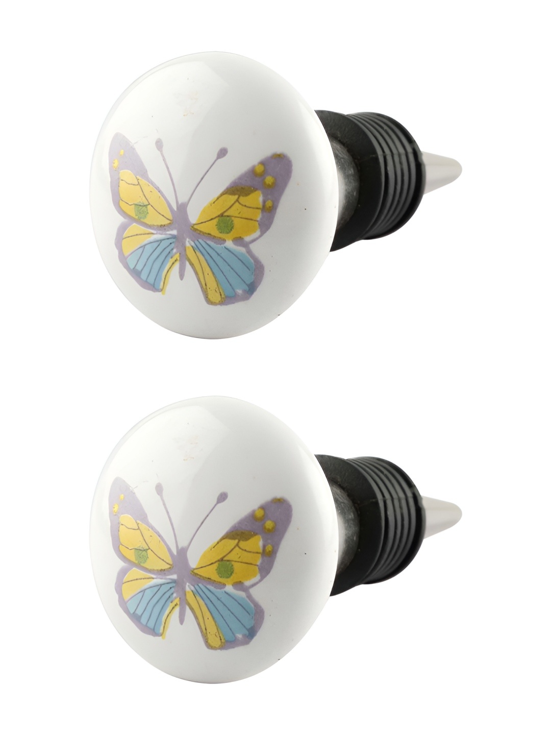 

Indianshelf Blue & White 2 Pieces Butterfly Printed Ceramic Wine Bottle Stoppers