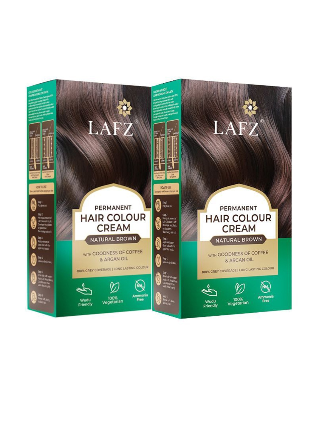 

LAFZ Set Of 2 Permanent Hair Color Cream With Argan Oil - 130 g Each - Natural Brown