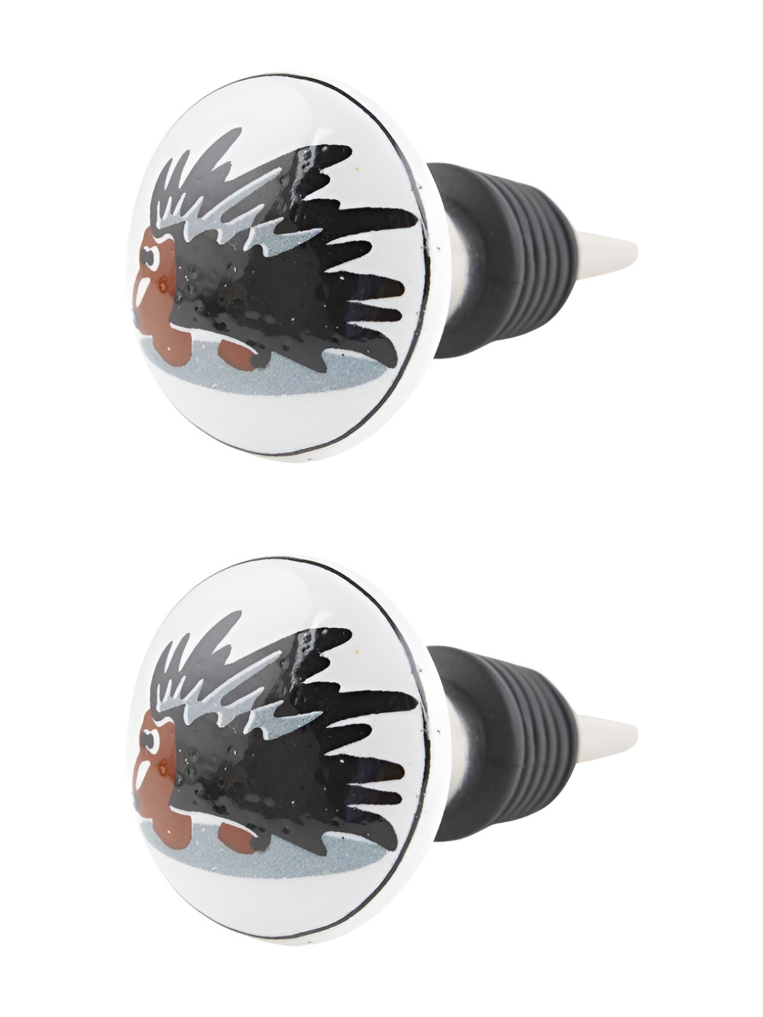 

Indianshelf White & Black 2 Pieces Hedgehog Printed Ceramic Wine Bottle Stoppers