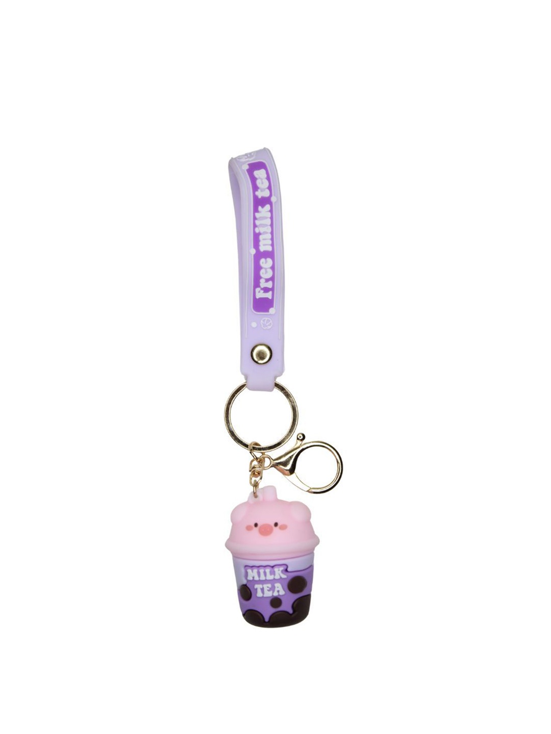 

Wonderland Kids Lightweight Pig Milk Tea Rubber Key Chain, Purple