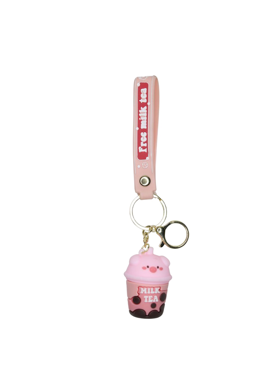 

Wonderland Kids Pig Milk Tea Rubber Key Chain, Pink