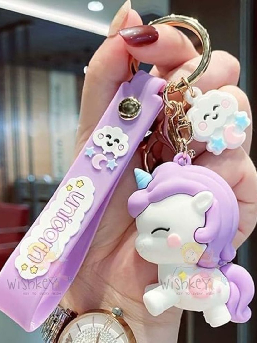 

Wonderland Kids Colorful Unicorn Rubber Key Chain, Purple