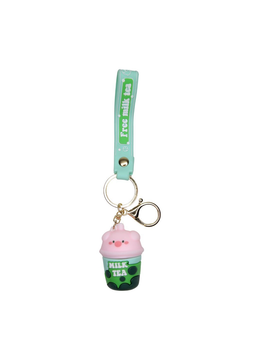 

Wonderland Kids Lightweight Pig Milk Tea Rubber Key Chain, Green