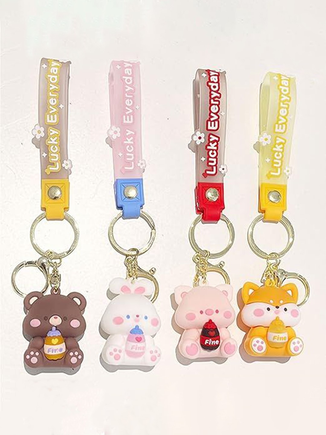 

Wonderland Kids Cute Lucky Drink Piggy Rubber Key Chain, Pink