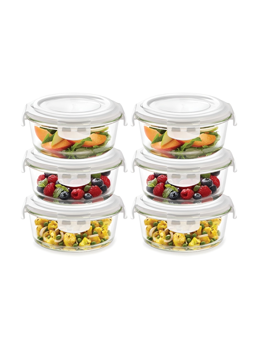 

BOROSIL Klip N Store Transparent 6 Pieces Round Glass Container With Airtight Lid