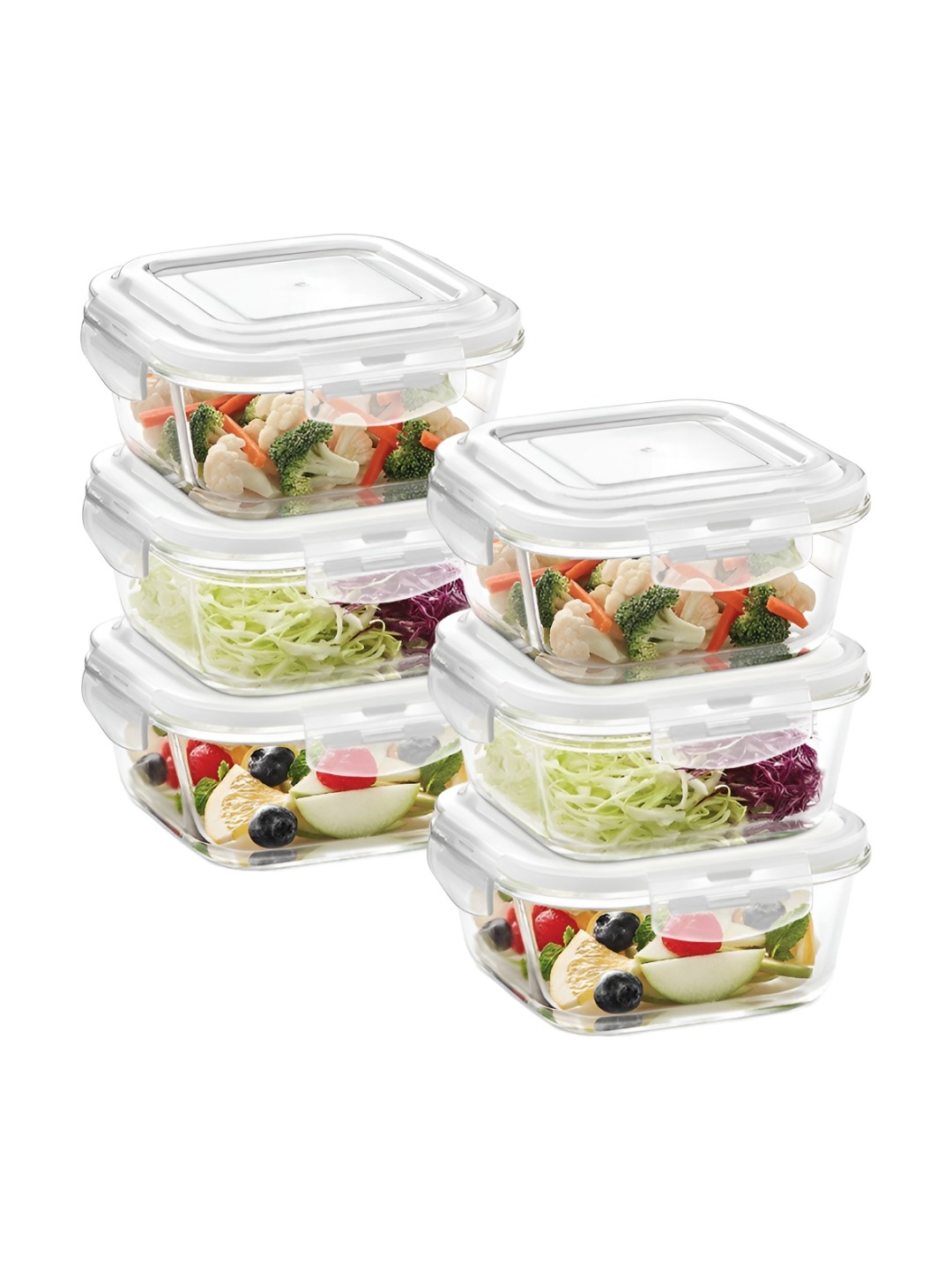 

BOROSIL Klip N Store Transparent 6 Pieces Square Glass Container With Airtight Lid