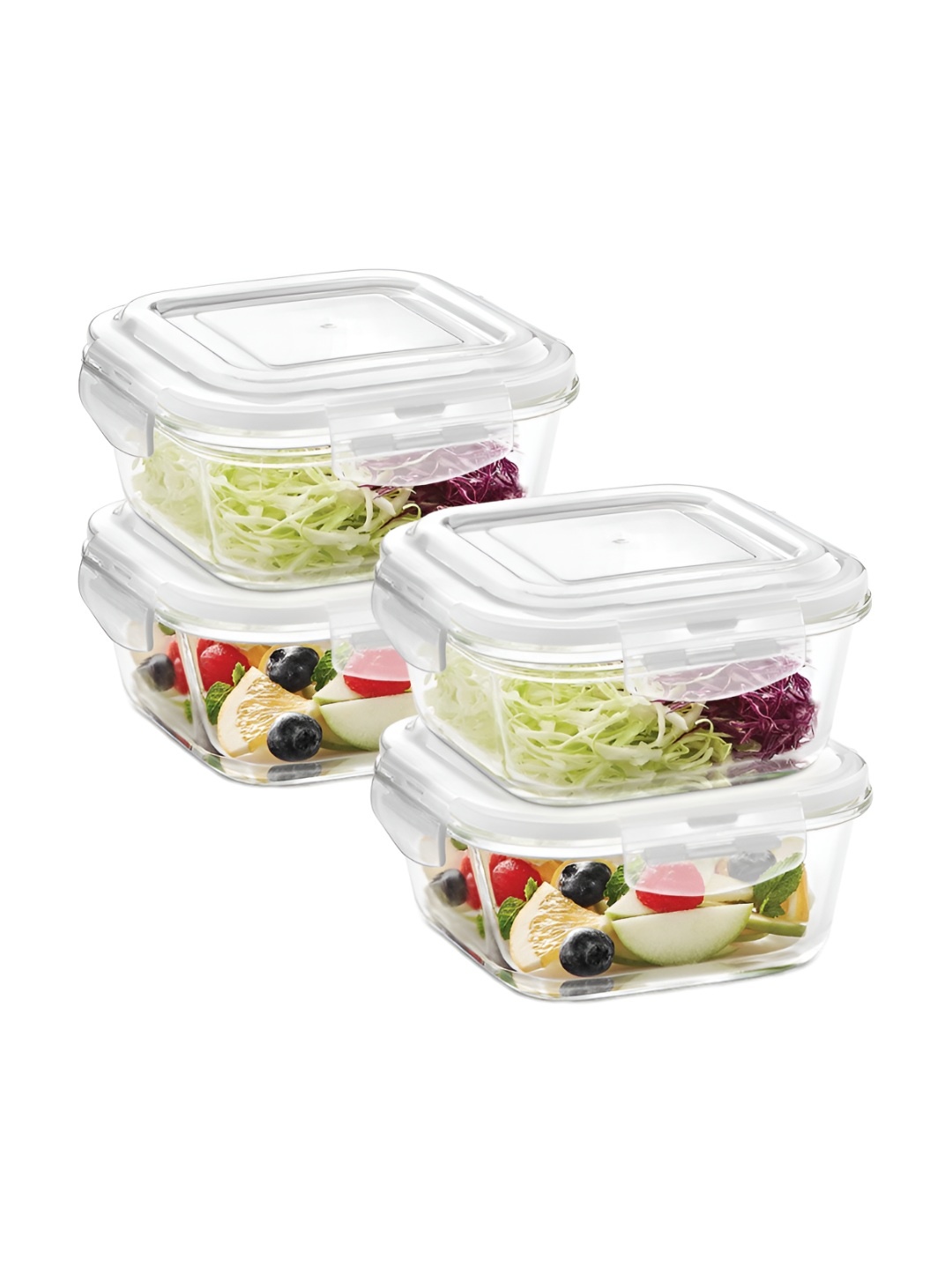 

BOROSIL Klip N Store Transparent 4 Pieces Square Glass Container With Airtight Lid