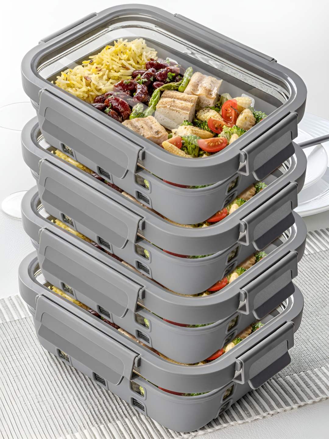 

BOROSIL Klip N Store Transparent 4 Pieces Rectangle Glass Container With Airtight Lid