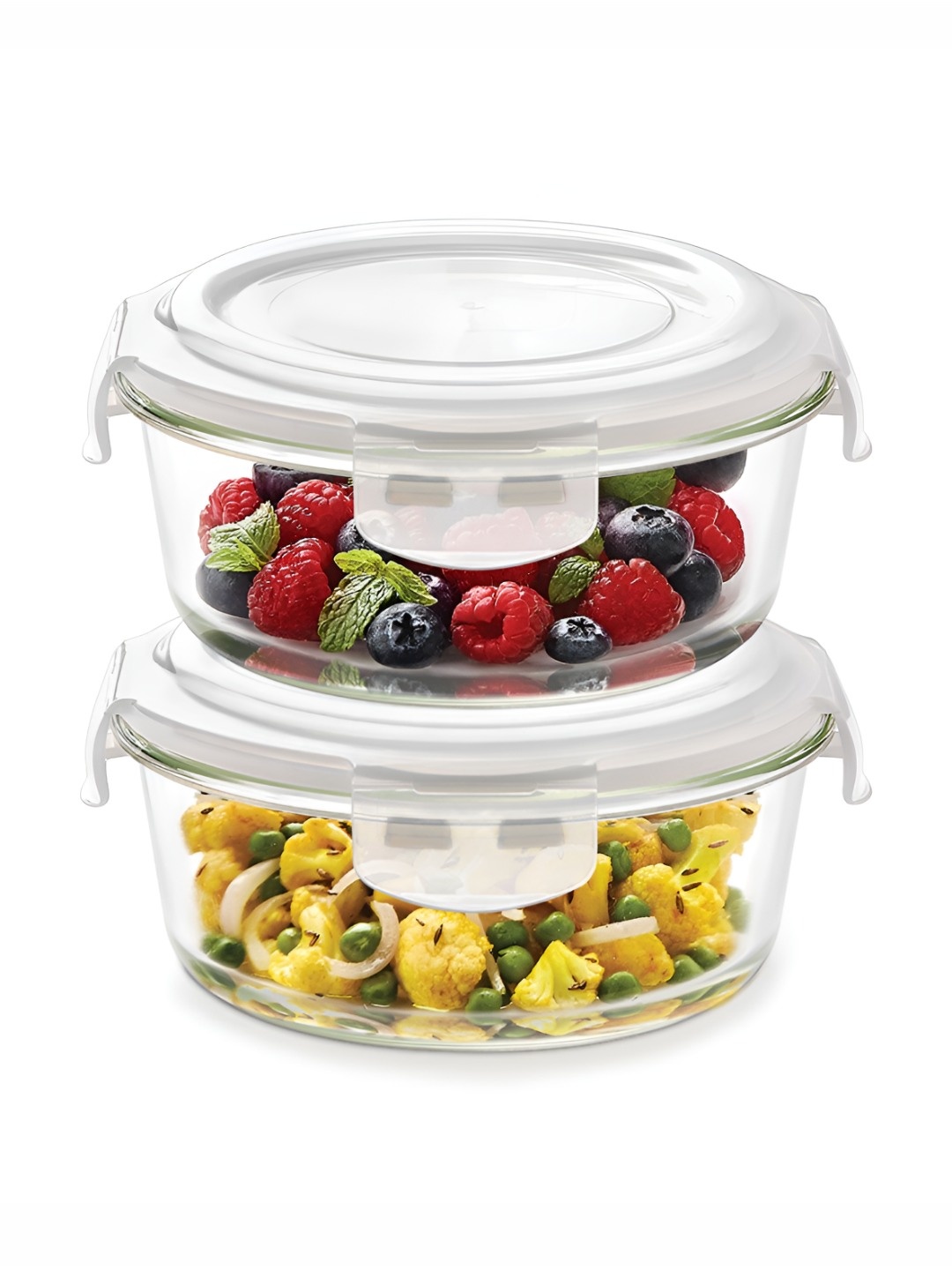 

BOROSIL Klip N Store Transparent 2 Pieces Round Glass Container With Airtight Lid