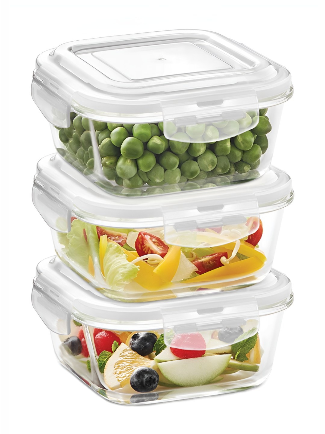 

BOROSIL Klip N Store Transparent 3 Pieces Square Glass Container With Airtight Lid
