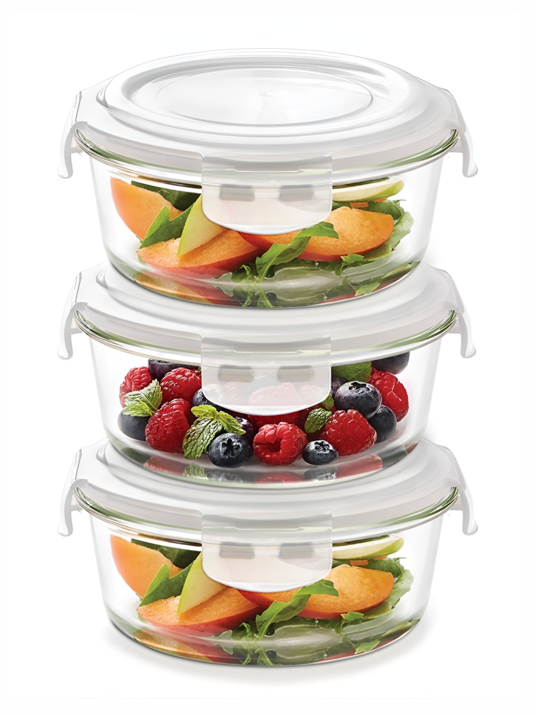 

BOROSIL Klip N Store Transparent 3 Pieces Round Glass Container With Airtight Lid