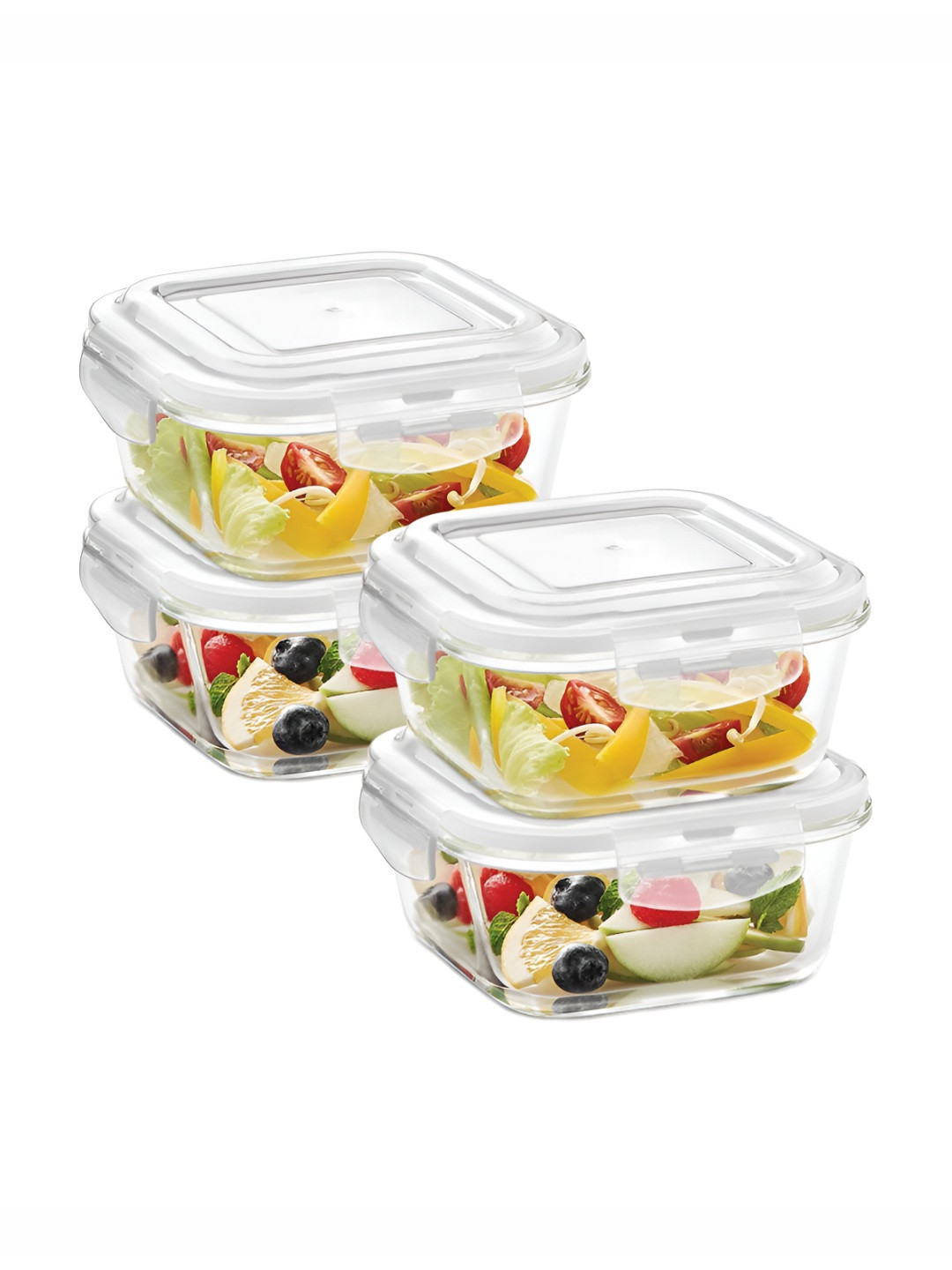 

BOROSIL Klip N Store Transparent 4 Pieces Borosilicate Glass Fridge Containers 320 ml Each