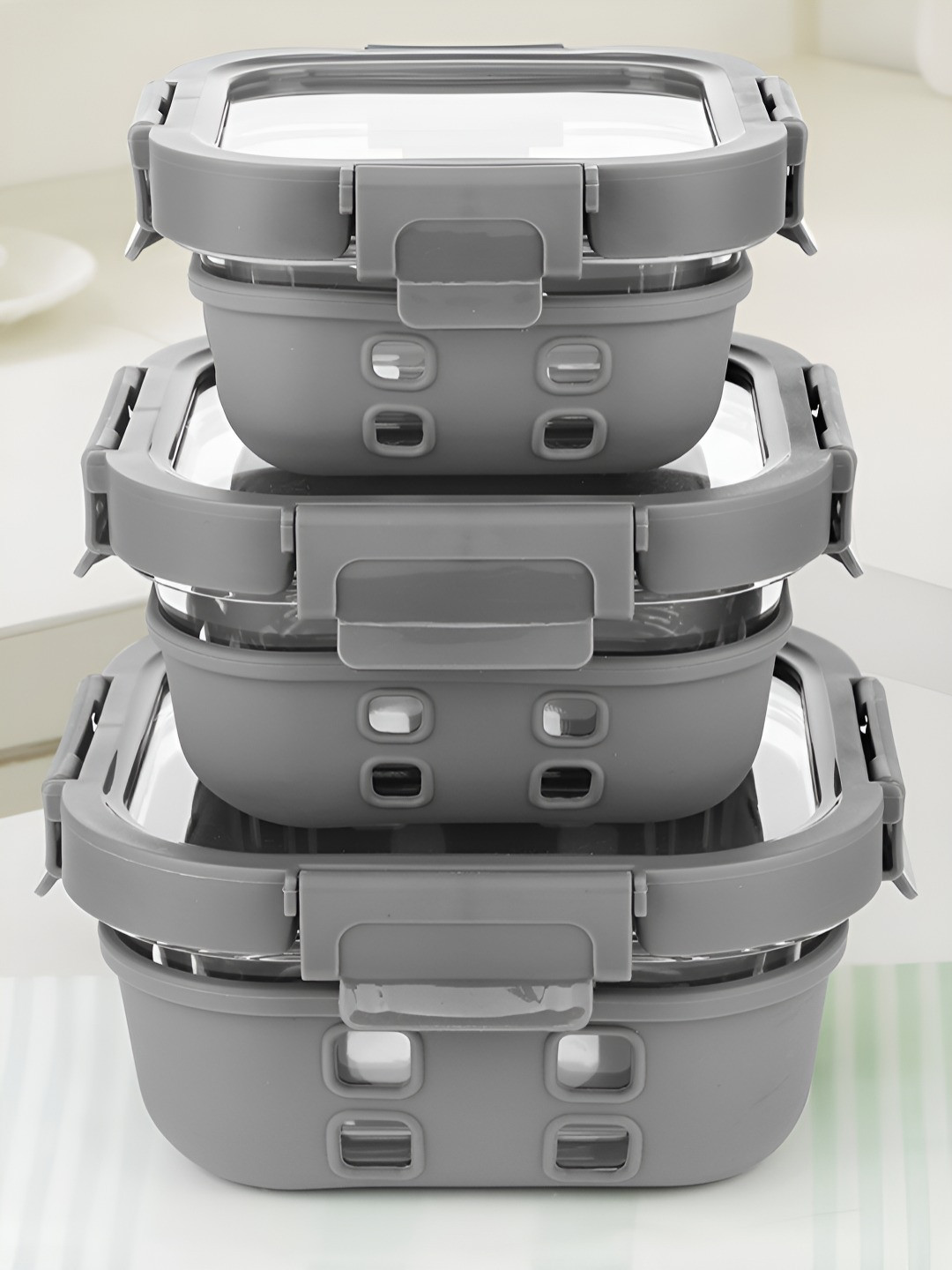 

BOROSIL Klip N Store Transparent 3 Pieces Square Borosilicate Glass Fridge Containers