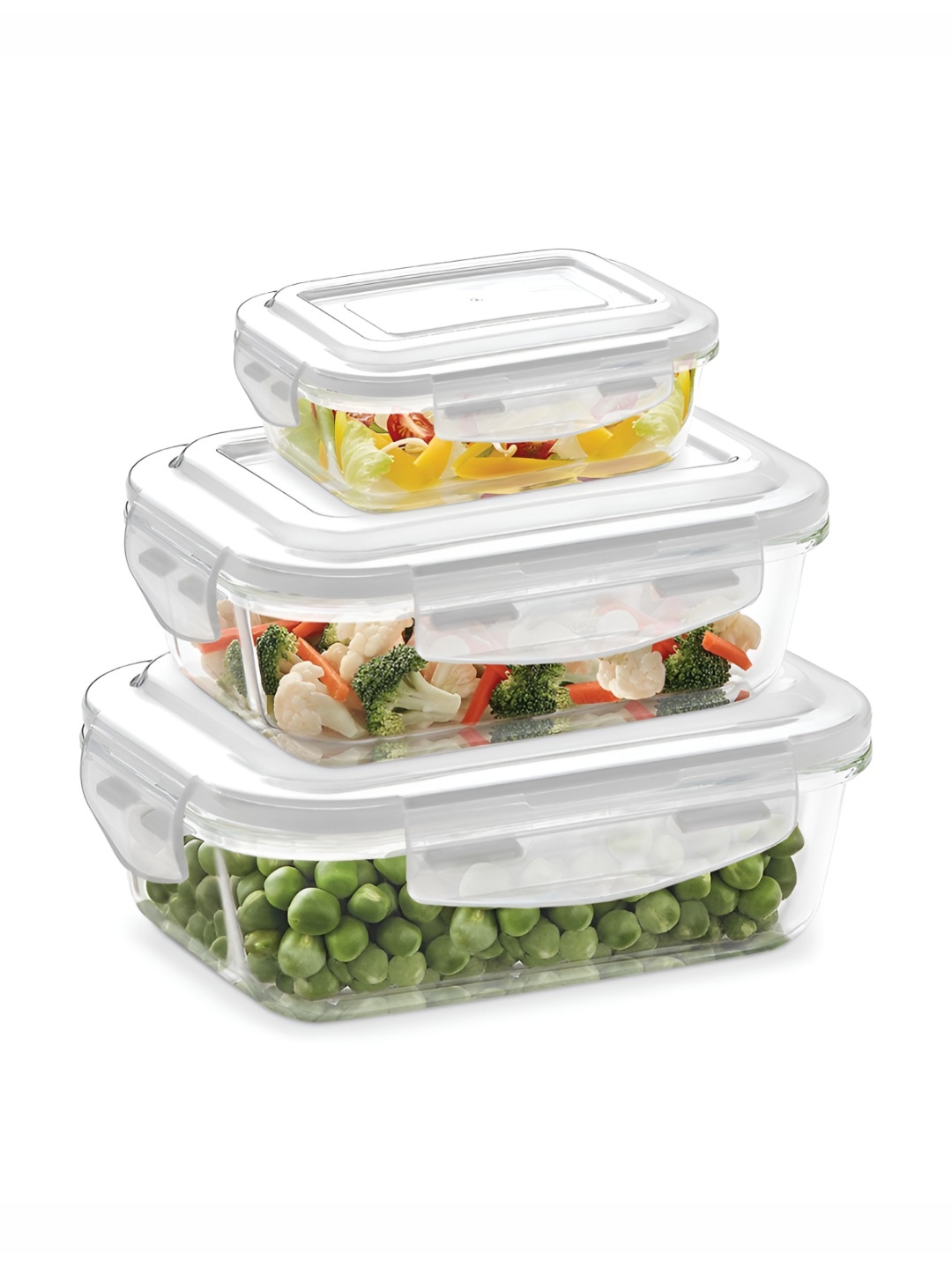 

BOROSIL Klip N Store Transparent 3 Pieces Rectangle Borosilicate Glass Fridge Containers