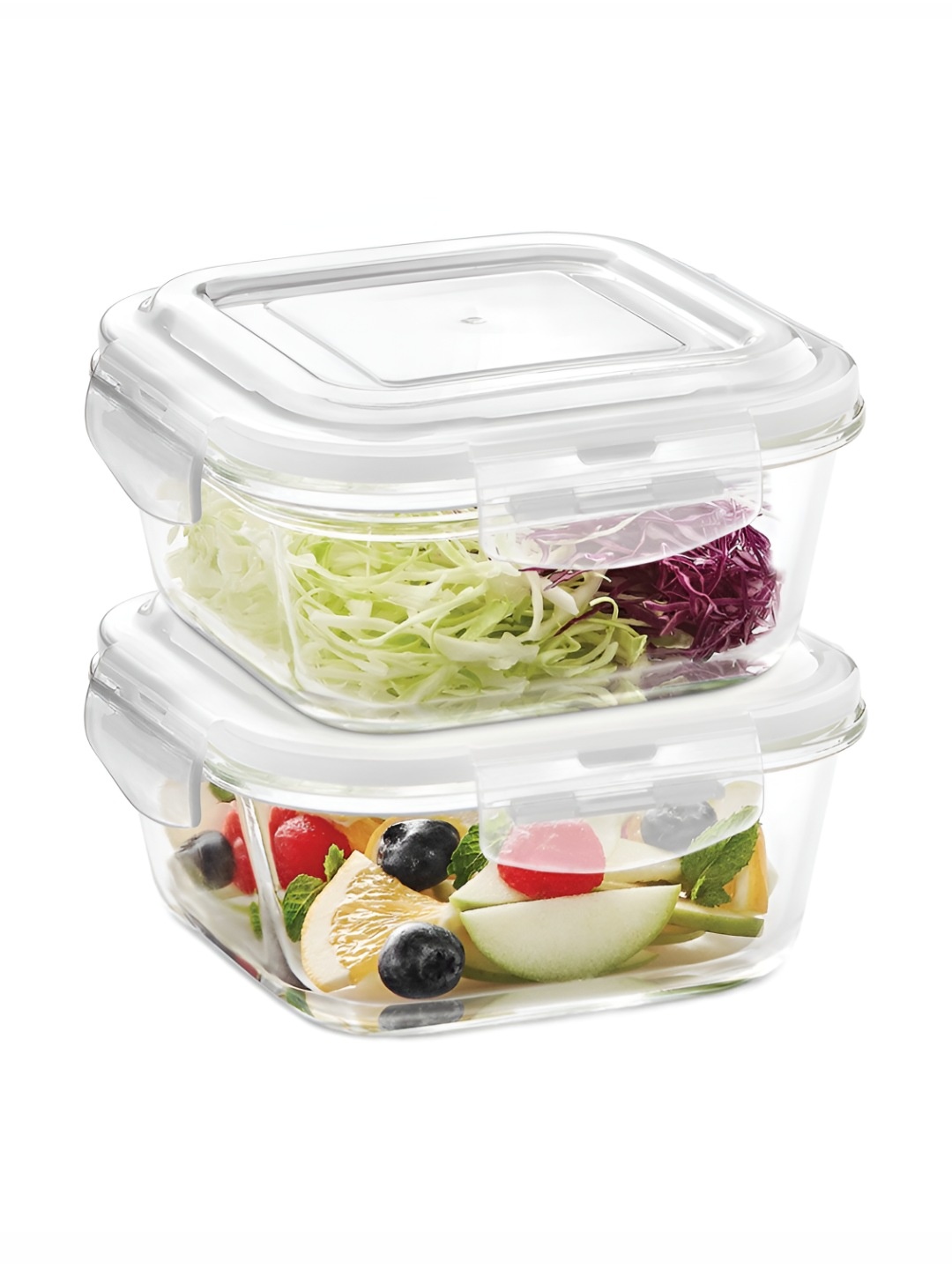

BOROSIL Klip N Store Transparent 2 Pieces Square Glass Container With Airtight Lid