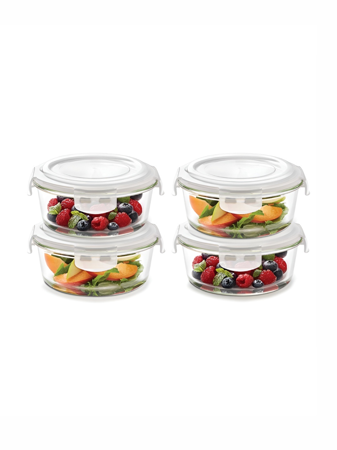 

BOROSIL Klip N Store Transparent 4 Pieces Round Glass Container With Airtight Lid
