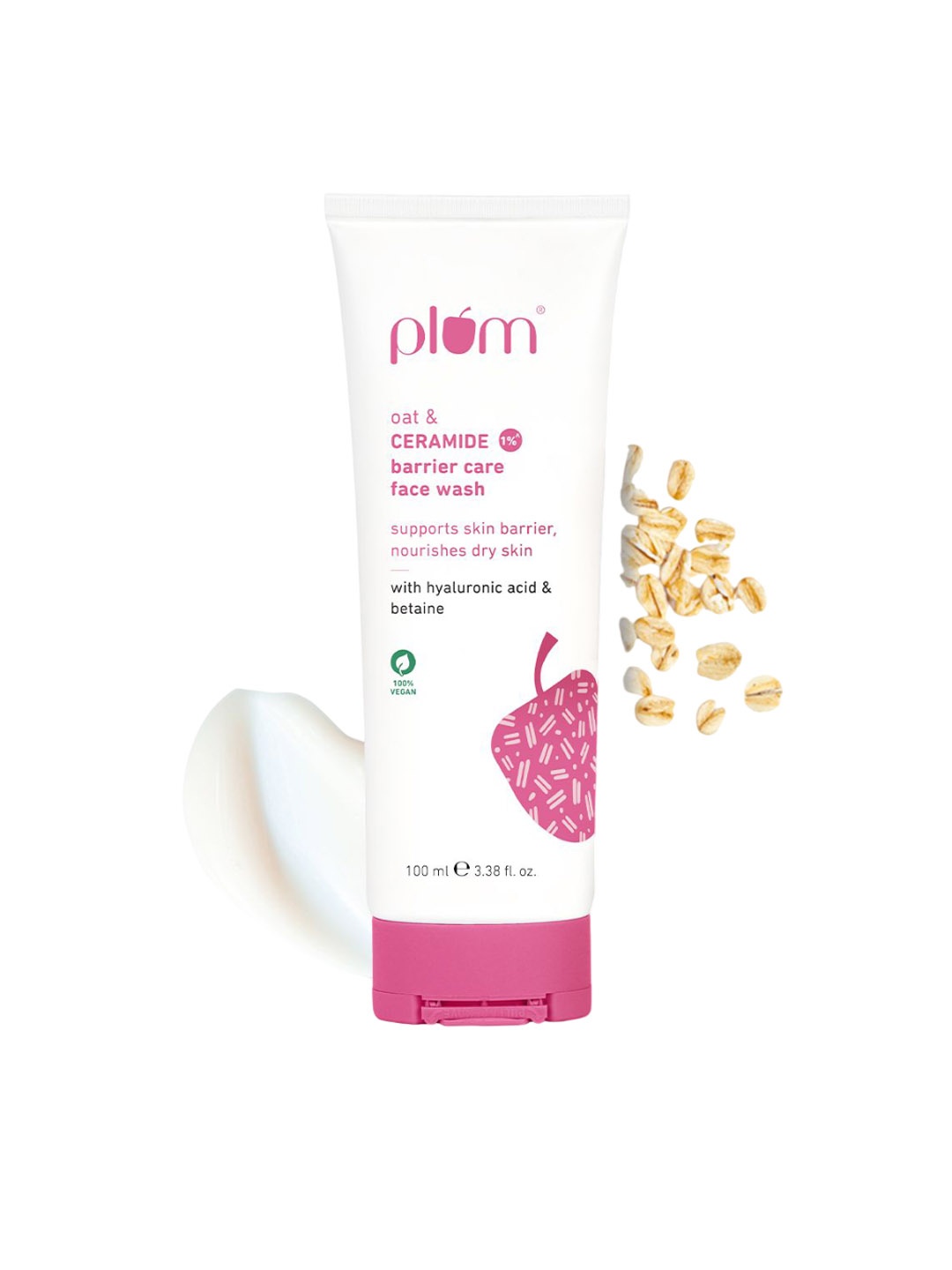 

Plum Oat & 1% Ceramide Barrier Care Face Wash - Hydrates & Nourishes Skin - 100 ml, White