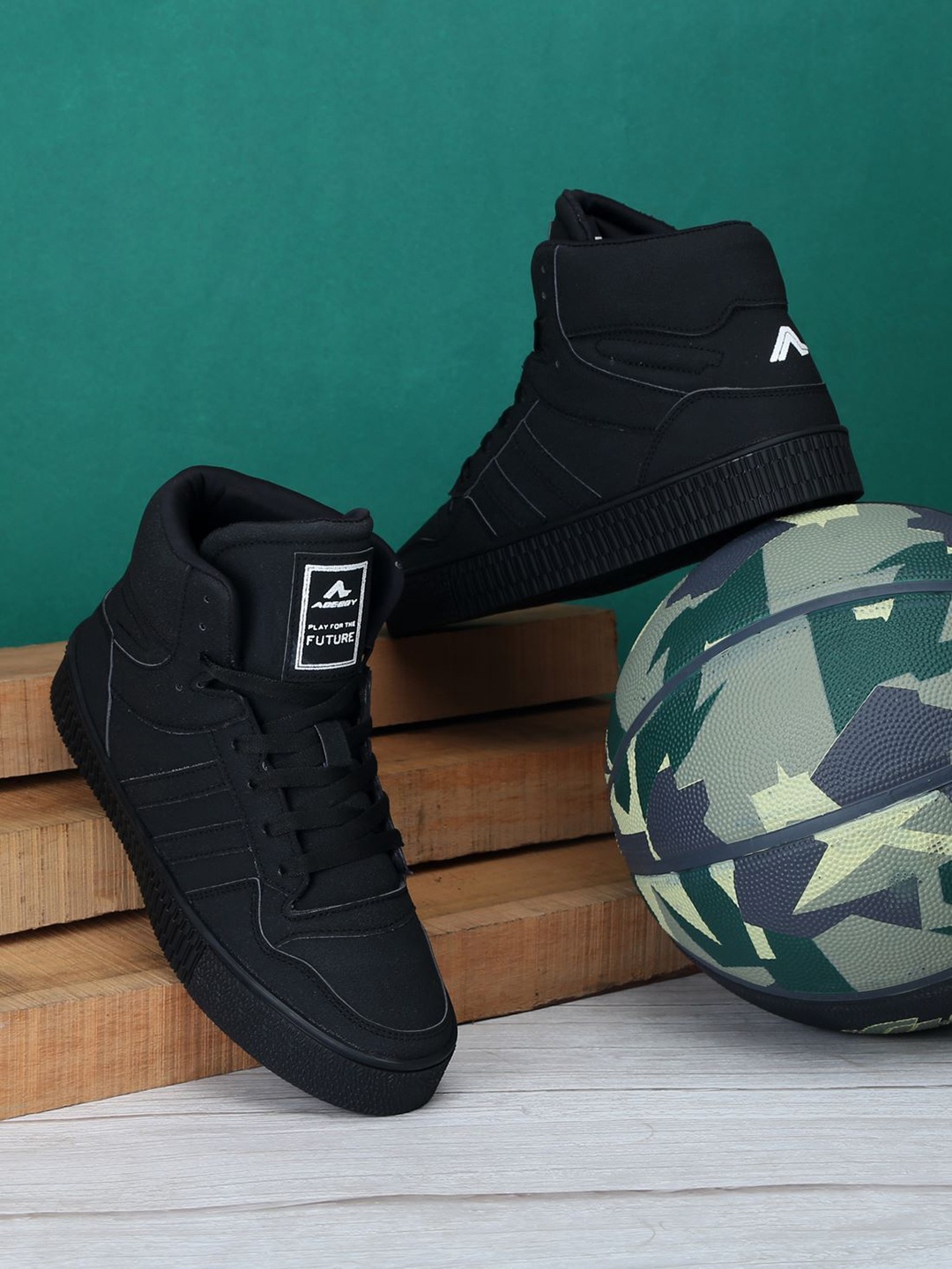 

adeboy Men Round Toe Lace-Ups Mid-Top Sneakers, Black