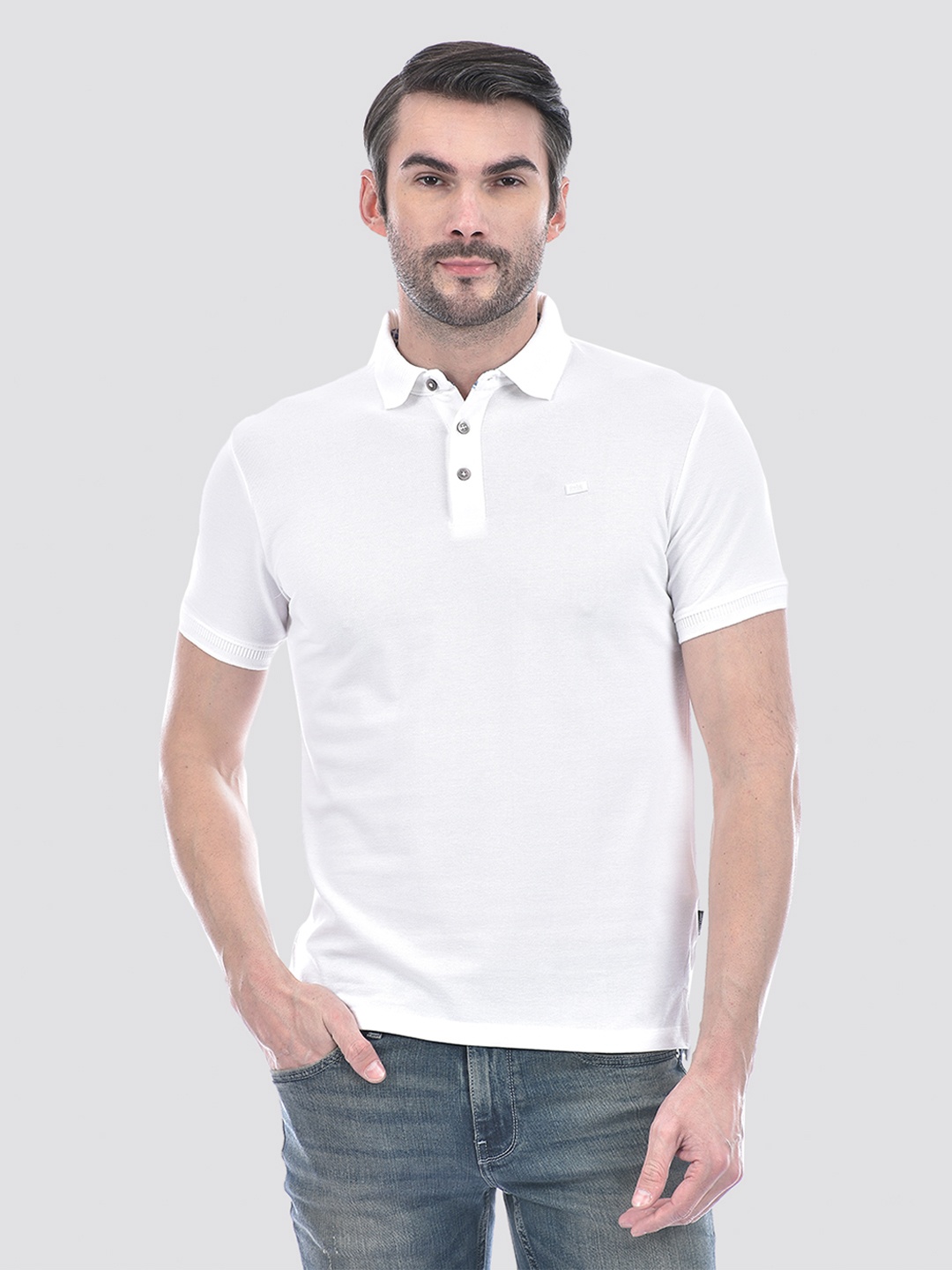 

Jack & Jones Men Solid Polo Collar Cotton T-shirt, White