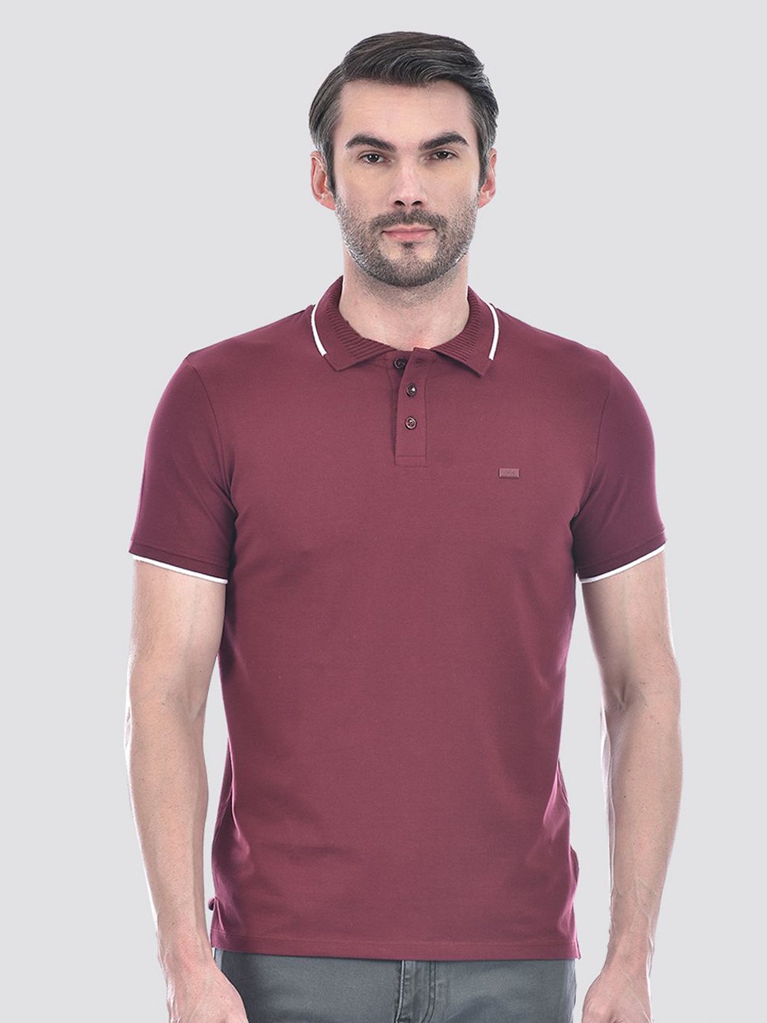 

Jack & Jones Men Solid Polo Collar Cotton Slim Fit T-shirt, Maroon