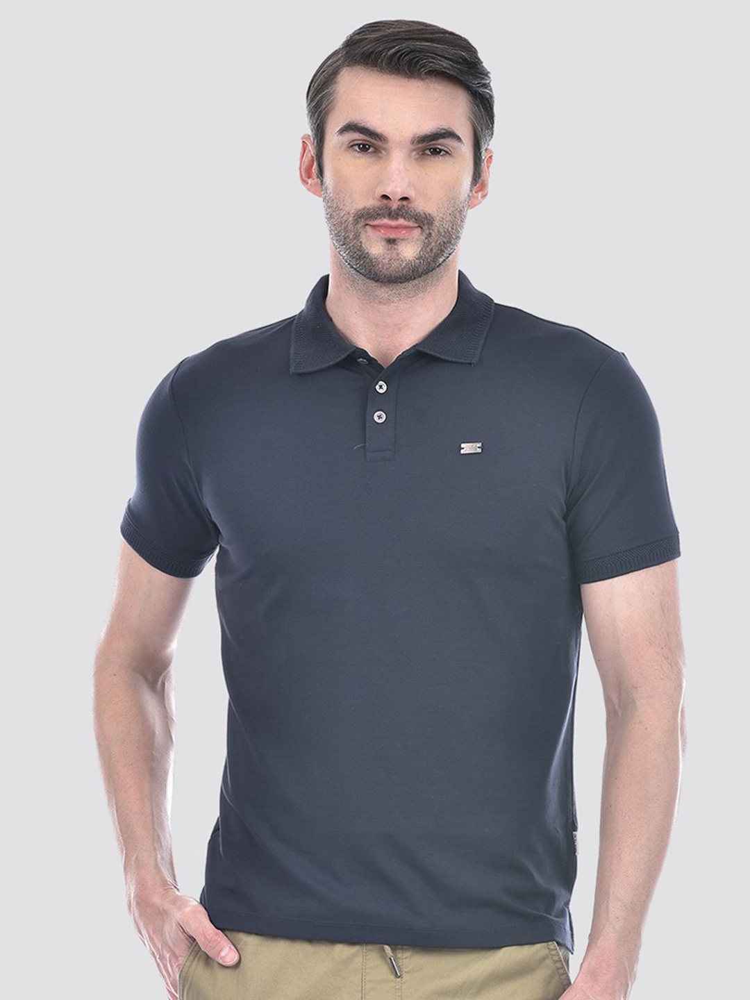 

Jack & Jones Men Solid Polo Collar Slim Fit T-shirt, Navy blue