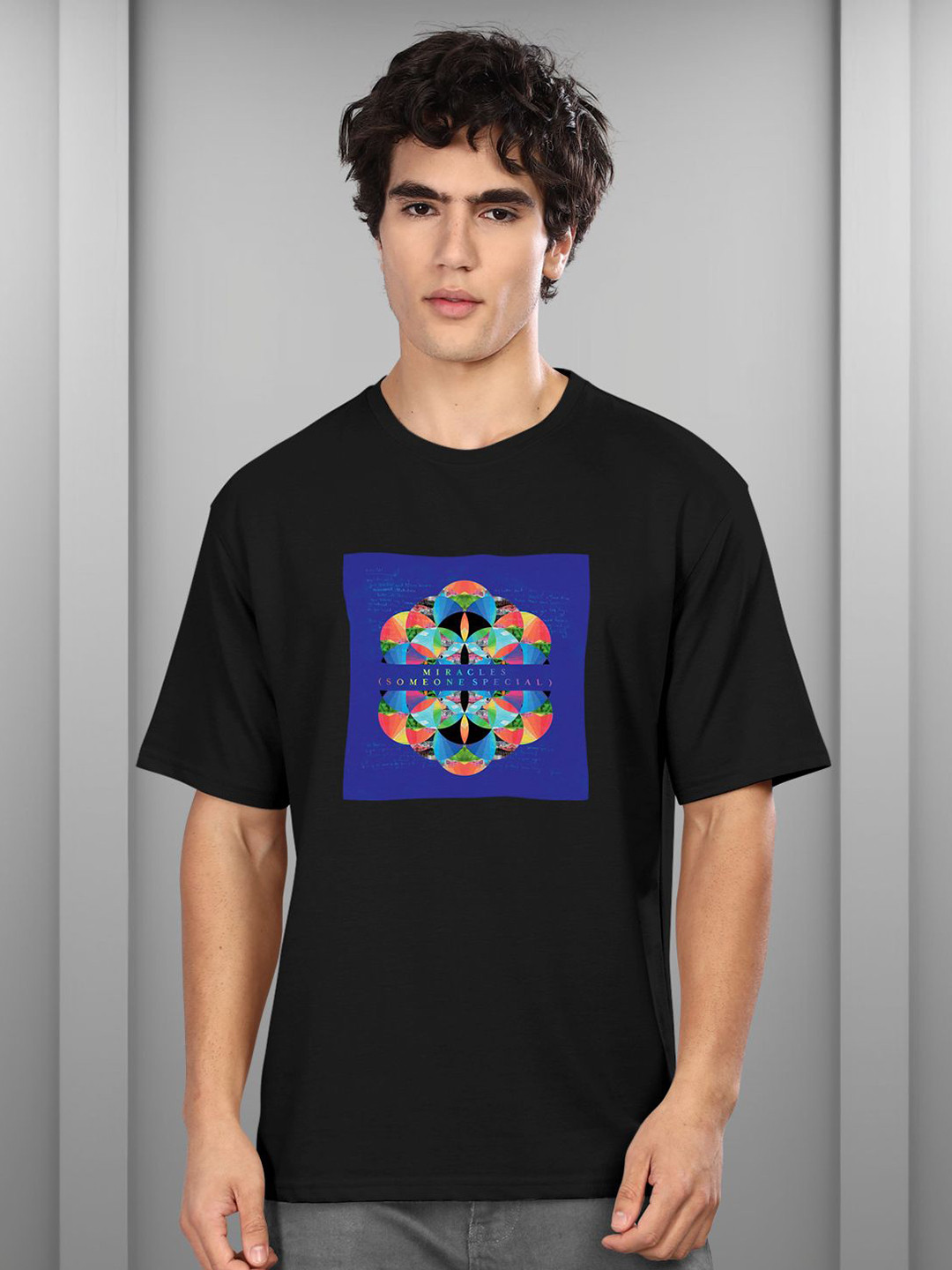 

BULLMER Men Coldplay Printed Oversized Casual T-shirt, Black
