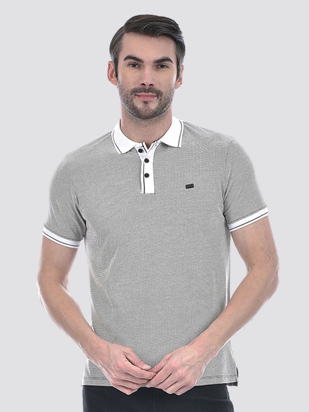 

Jack & Jones Men Self Design Polo Collar T-shirt, Grey