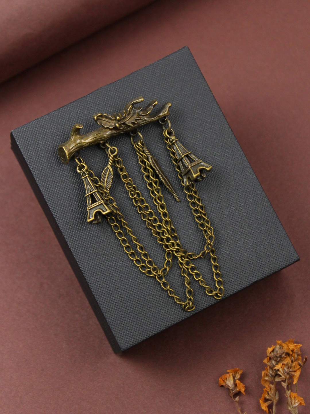 

House of Pataudi Men Eiffel Chains Minimal Brooch, Copper