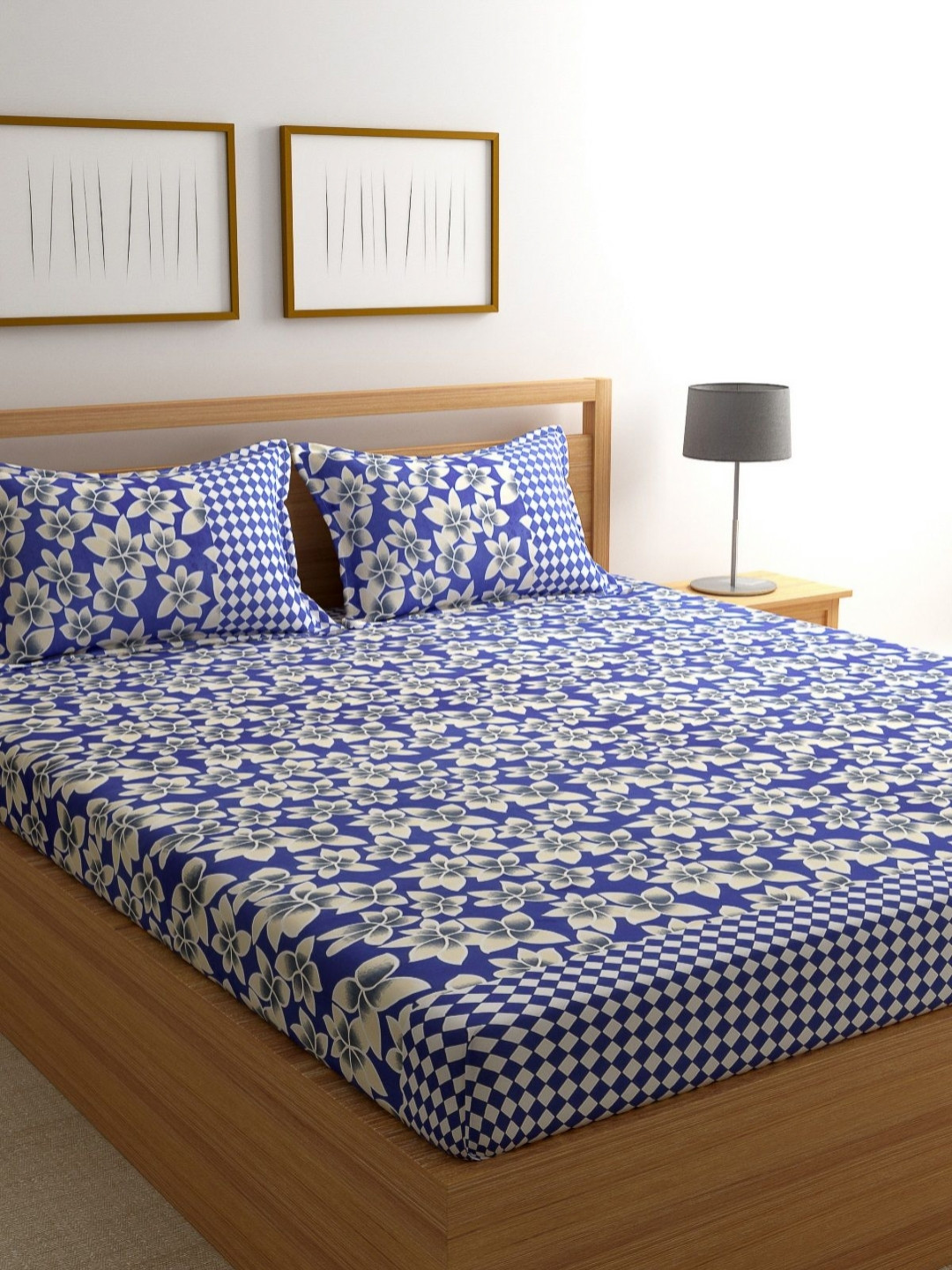 

Aura Pink Floral 160 TC Queen Bedsheet with 2 Pillow Covers, Blue