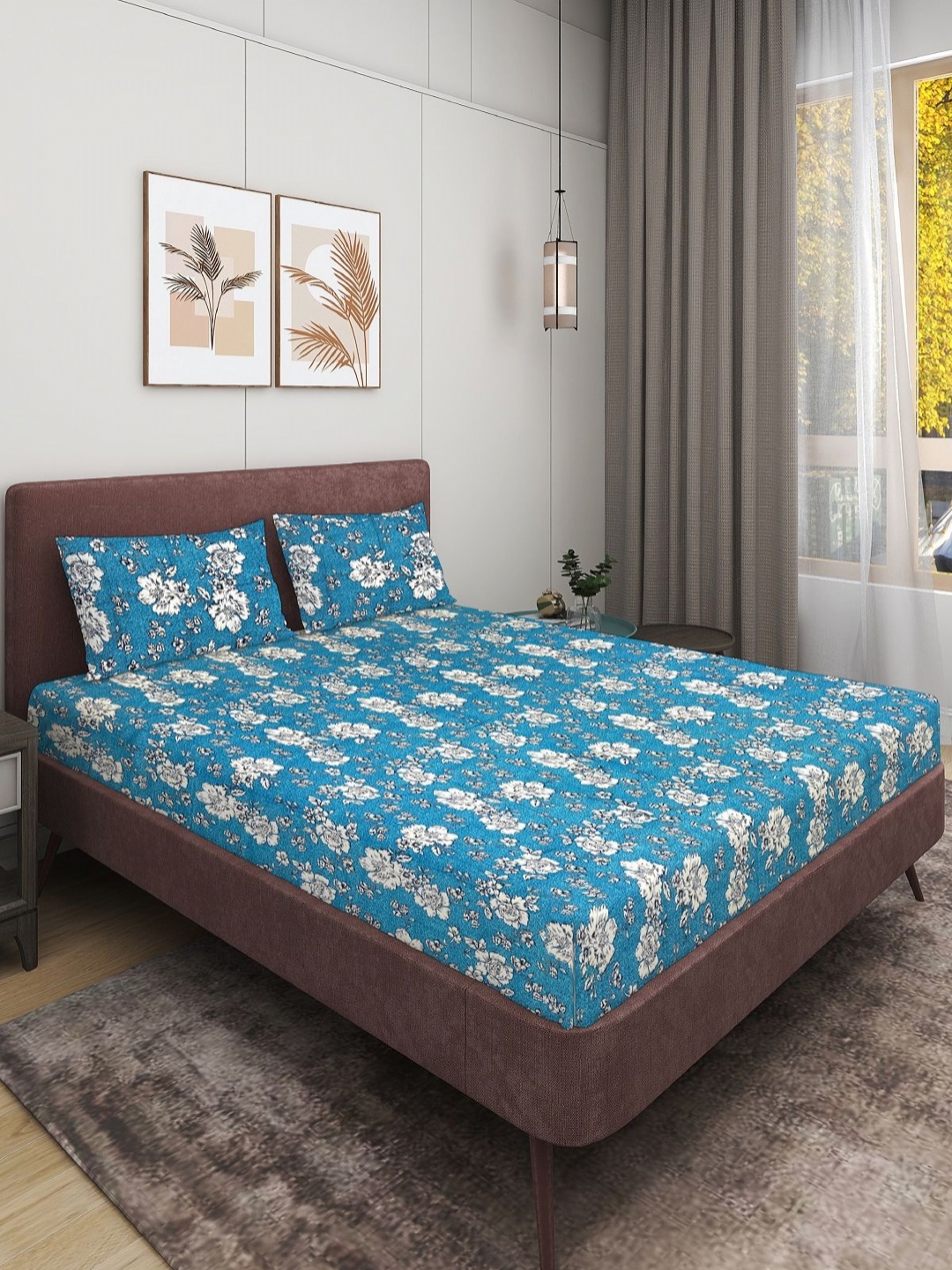 

Aura Blue & White Floral Printed Microfiber 160 TC Queen Bedsheet Set 2.29 m x 2.54 m