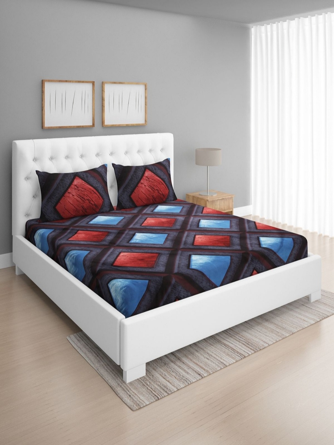 

Aura Pink & Maroon Checkered 160 TC Queen Bedsheet with 2 Pillow Covers, Grey