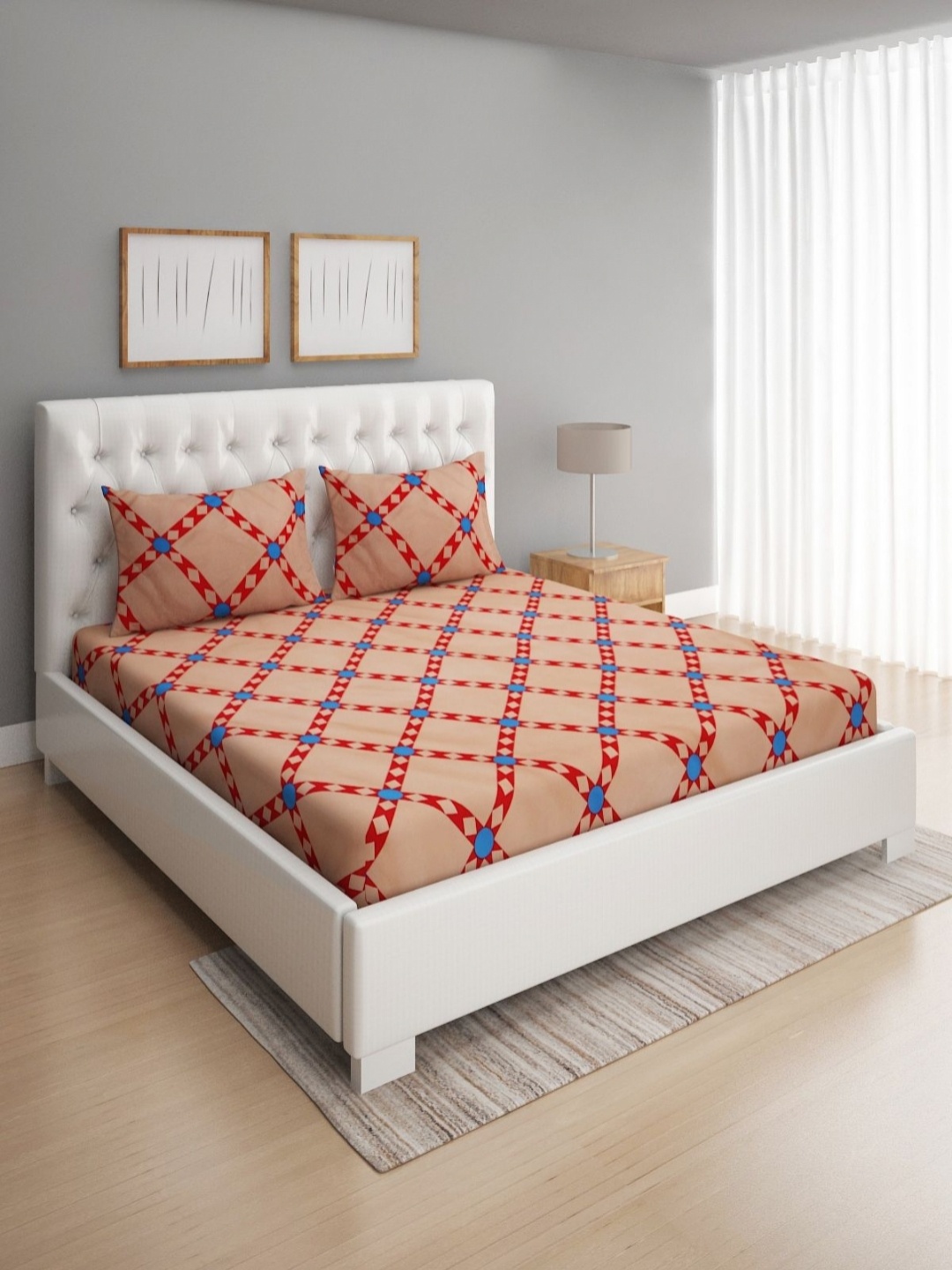 

Aura Brown Geometric 160 TC Queen Bedsheet with 2 Pillow Covers-2.24m x 2.42m