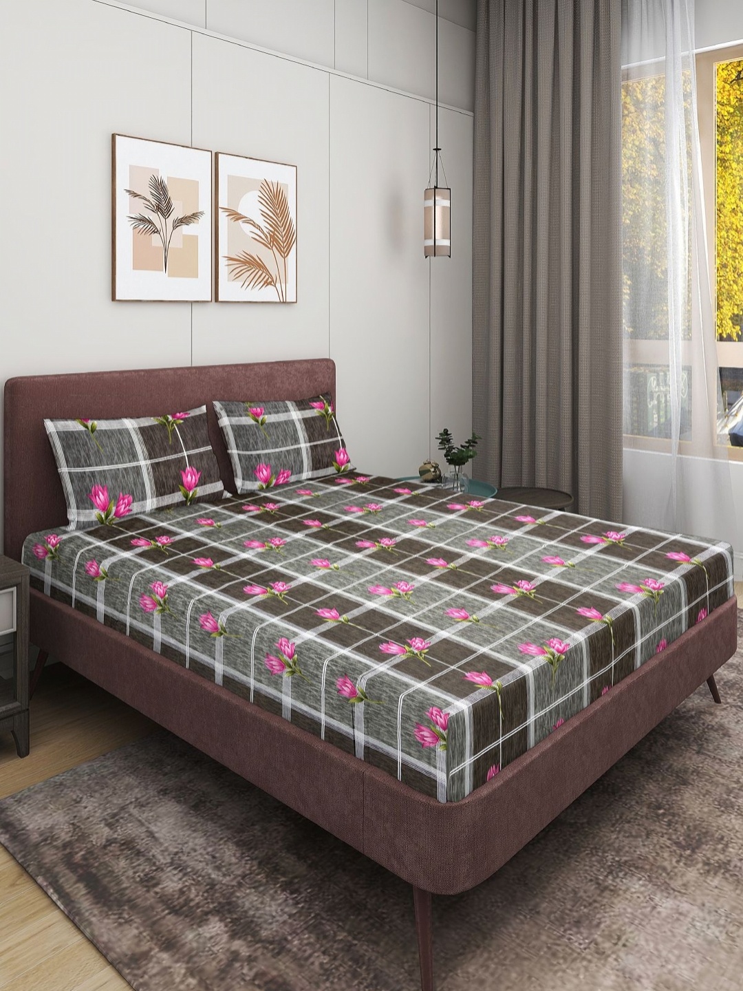 

Aura Grey & Brown Floral 160 TC Queen Bedsheet with 2 Pillow Covers