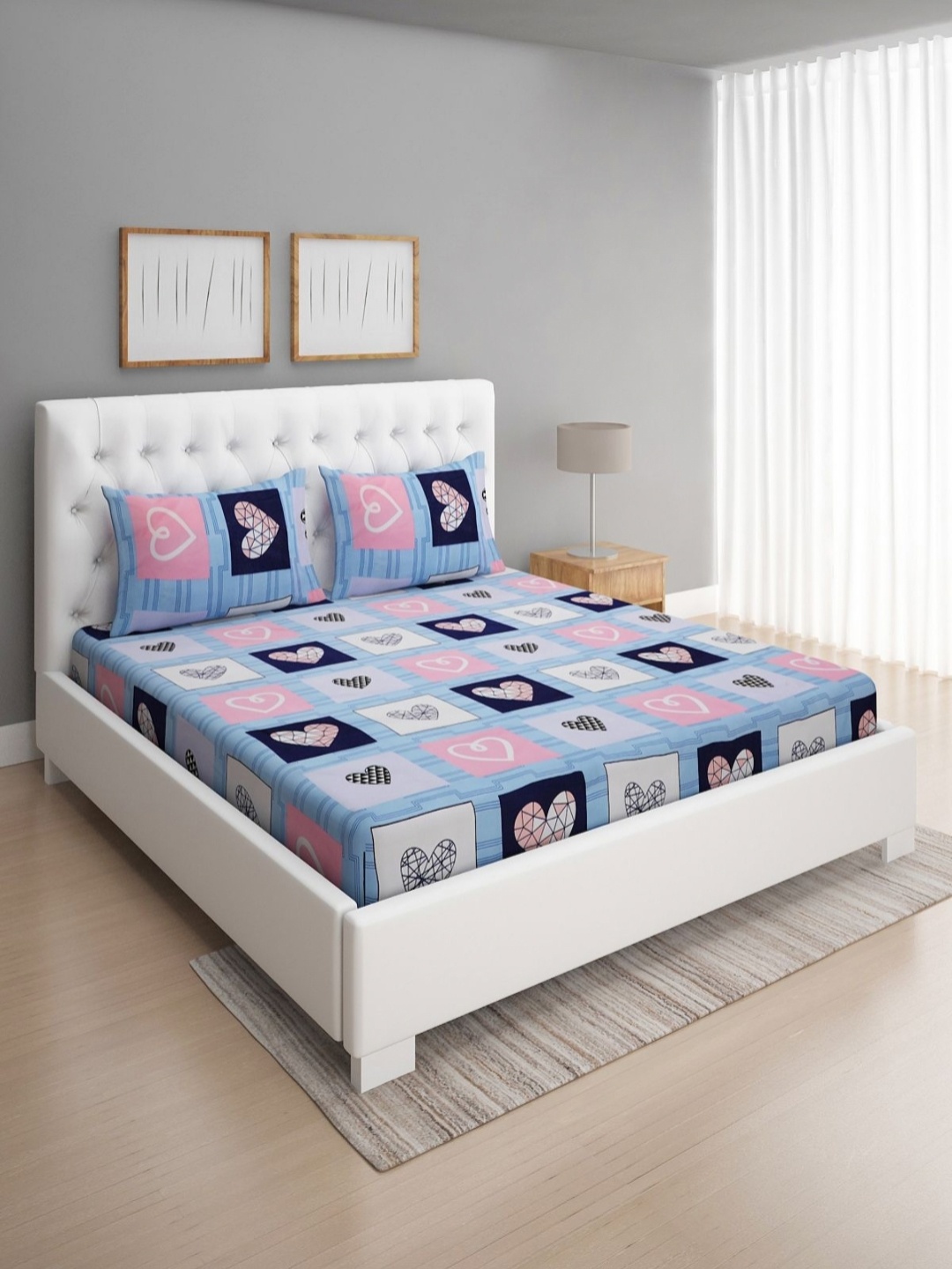

Aura Brown Betel leaf 160 TC Queen Bedsheet with 2 Pillow Covers, Blue