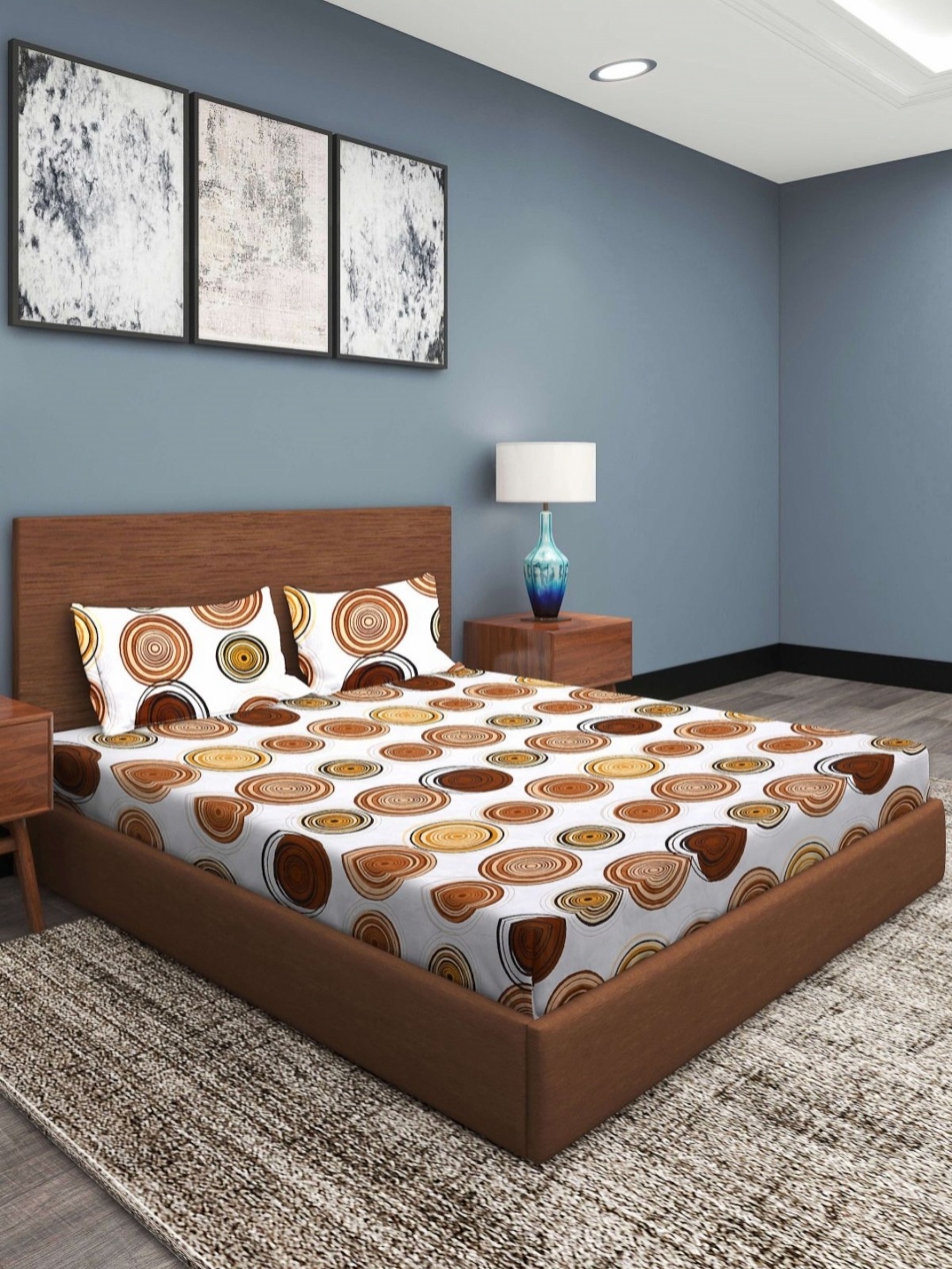 

Aura White Geometric Printed 186 TC Queen Bedsheet Set 2.29 m X 2.54 m