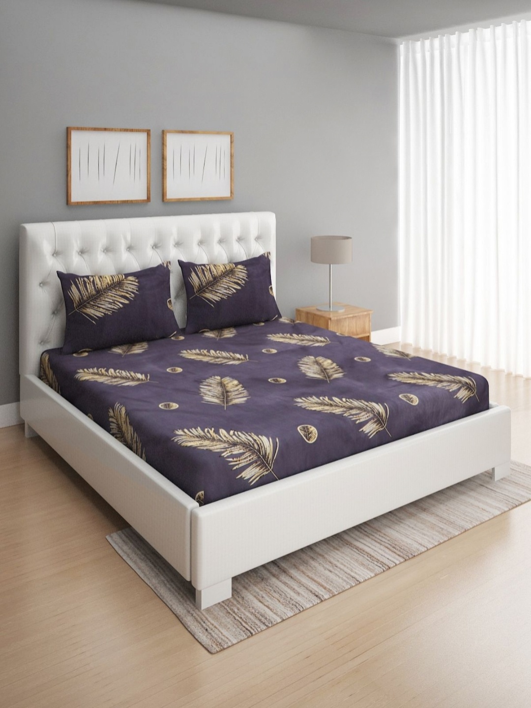 

Aura Violet Leafy 160 TC Queen Bedsheet with 2 Pillow Covers Set 2.24 m x 2.42 m