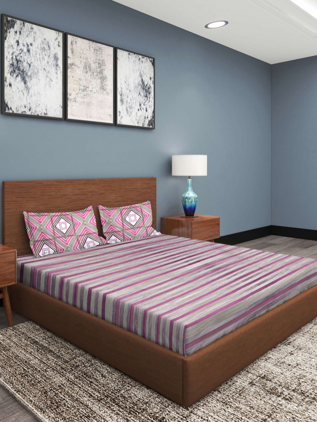 

Aura Purple And Grey Printed 210 TC King Bedsheet Set 2.74 m x 2.54 m