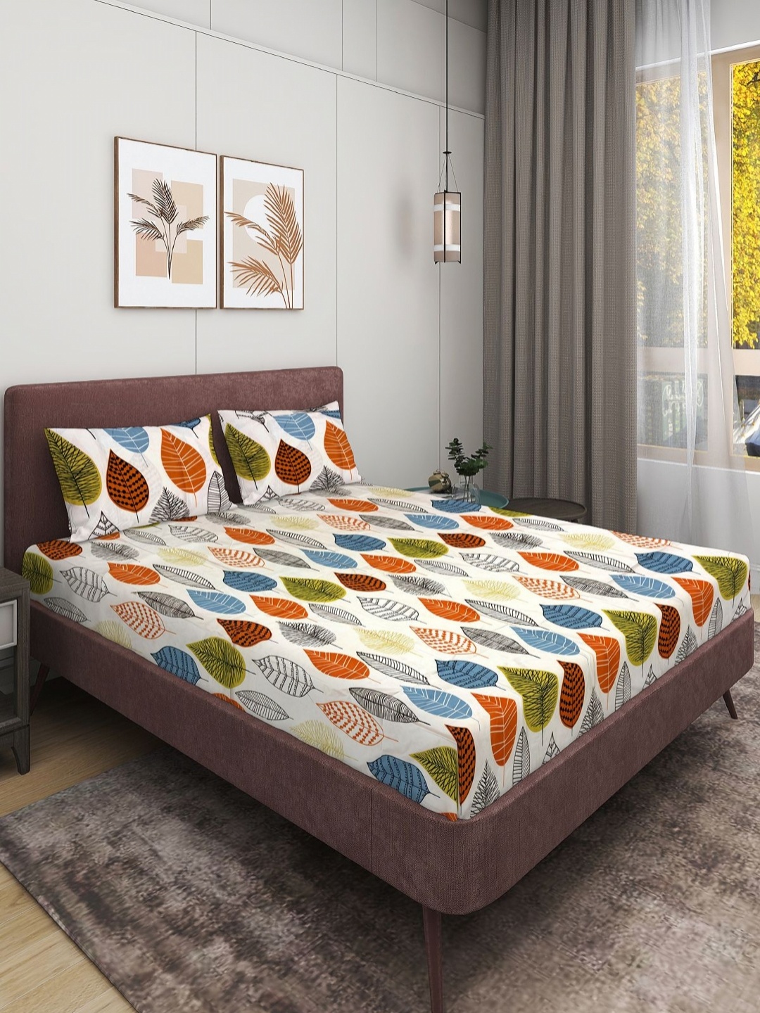

Aura Light Peach Floral Microfiber 160 TC Queen Bedsheet Set-2.29 m x 2.54 m