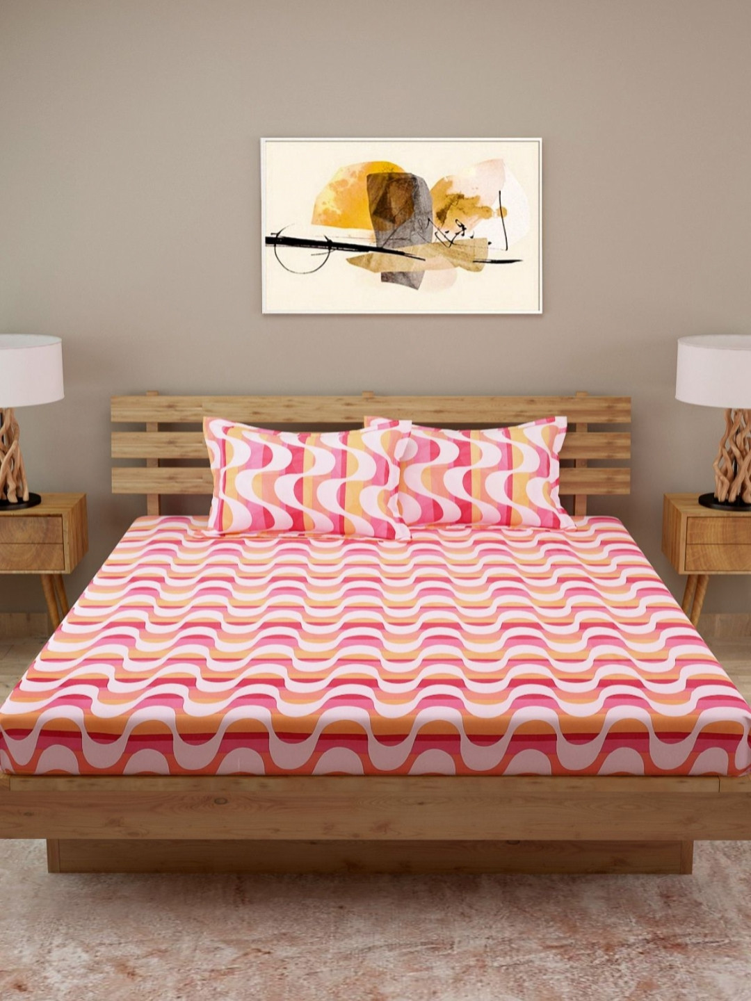 

Aura Pink & White Geometric 160 TC Queen Bedsheet with 2 Pillow Covers 2.24 m x 2.42 m