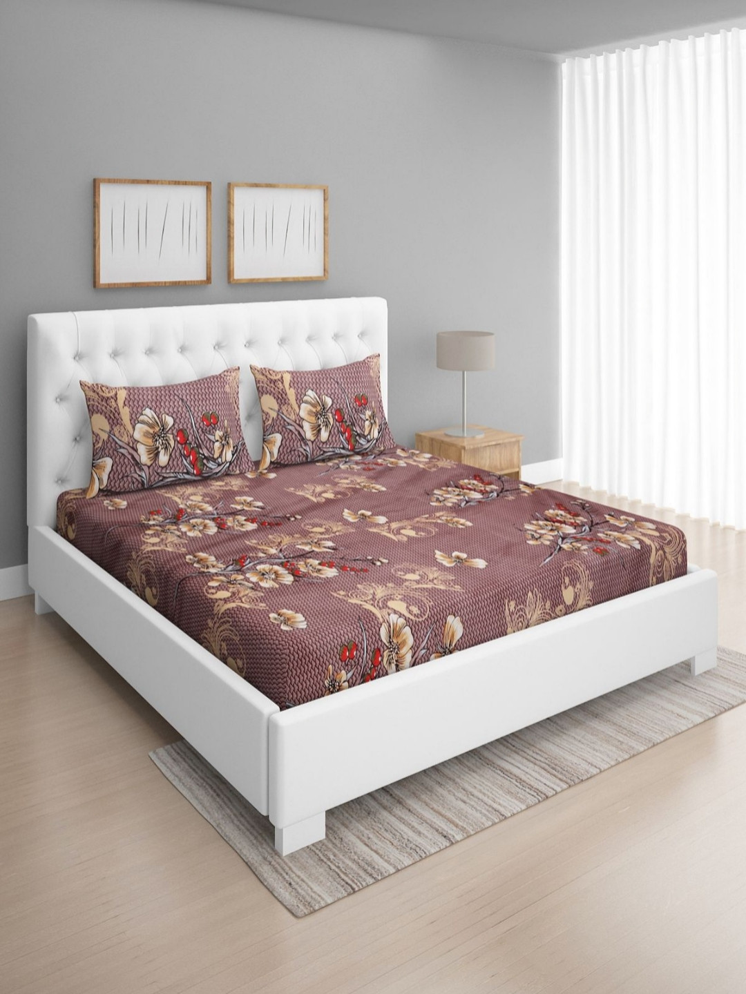 

Aura Brown Floral Printed Microfiber 160 TC Queen Bedsheet Set 2.54 m x 2.29 m