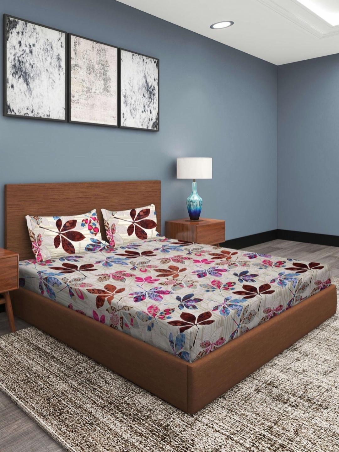 

Aura Beige Floral Printed 186 TC Queen Bedsheet Set 2.29 m X 2.54 m