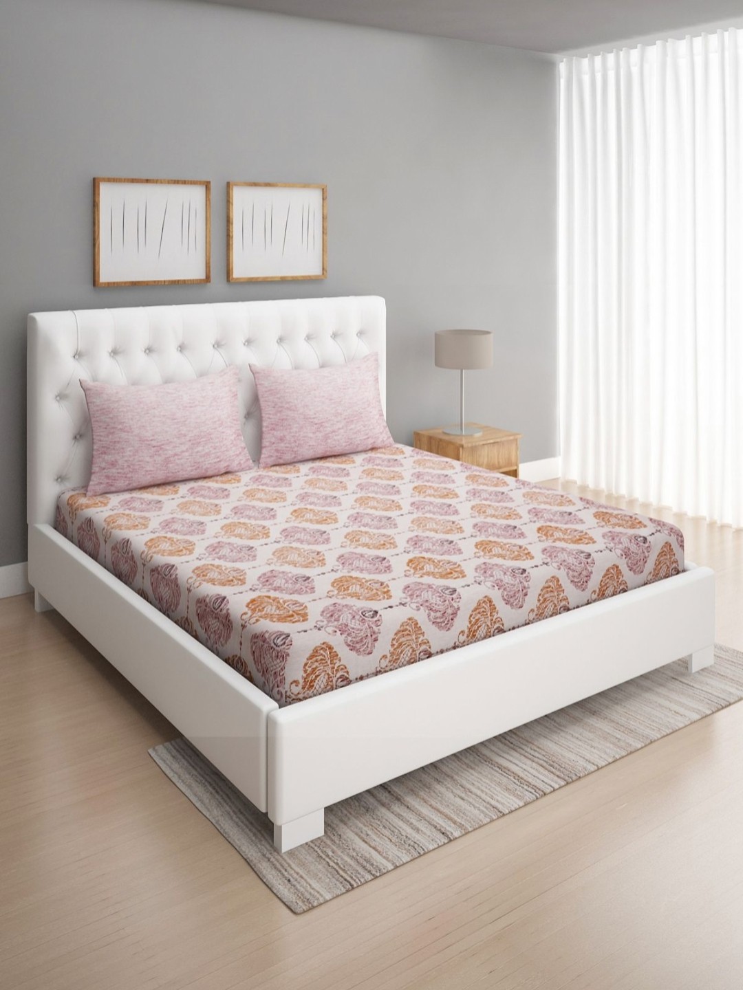 

Aura Cream Coloured Floral 160 TC Queen Bedsheet with 2 Pillow Covers 2.29 m x 2.54 m
