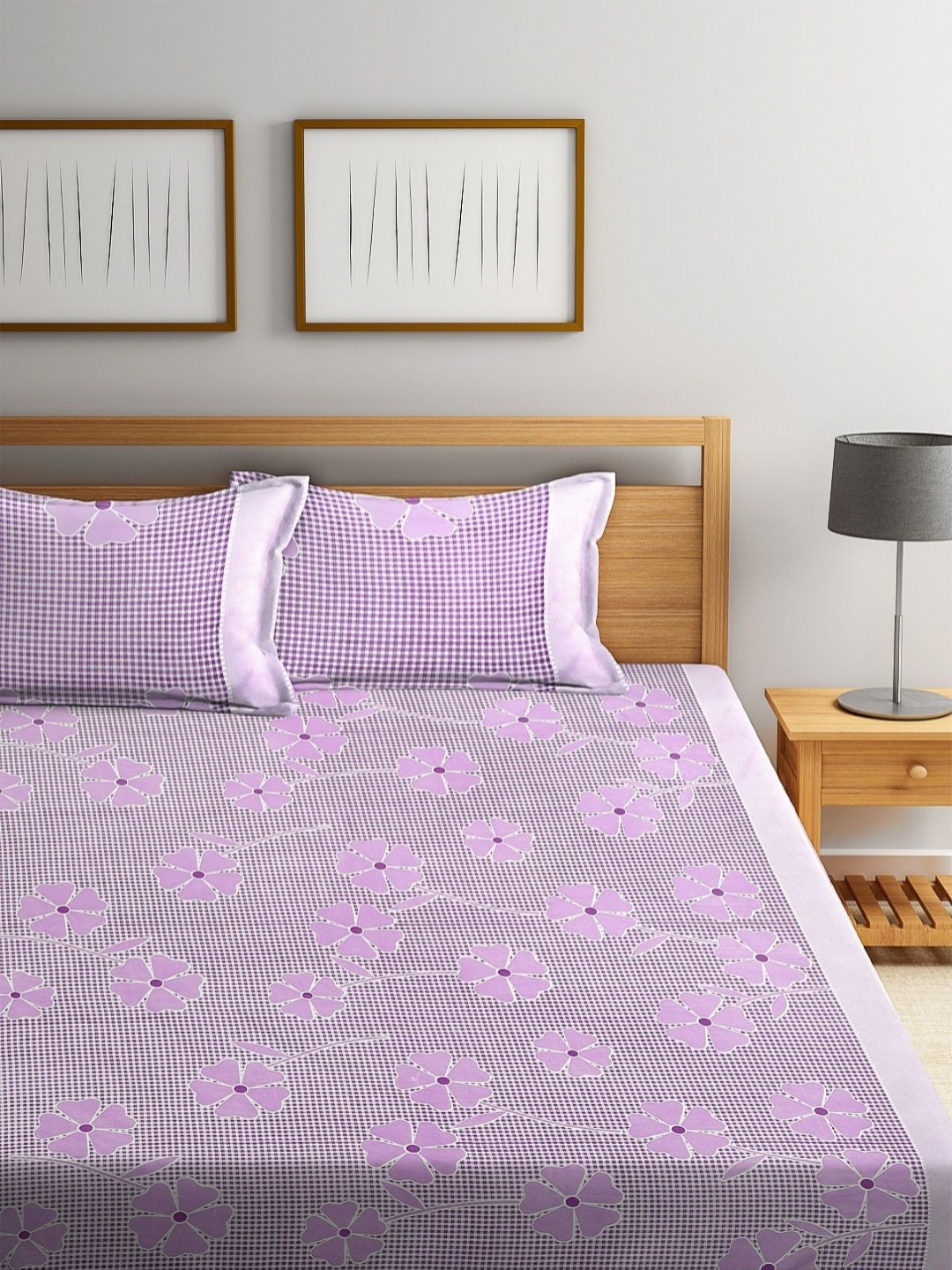 

Aura Yellow Floral 160 TC Queen Bedsheet with 2 Pillow Covers, Purple