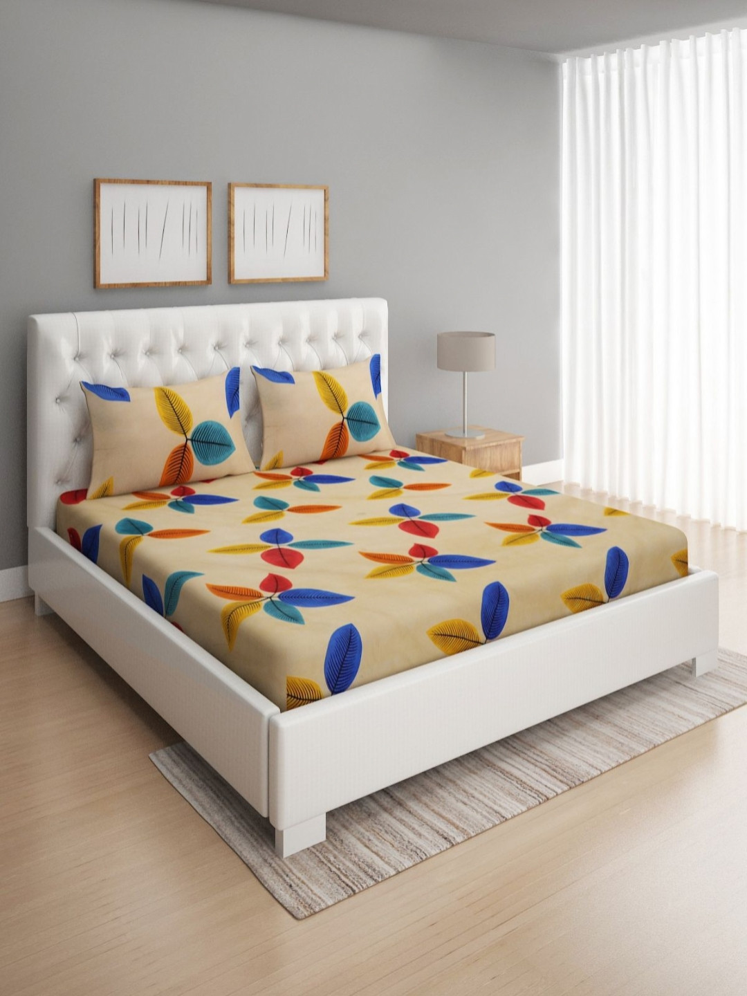 

Aura Multicolor Geometric 160 TC Queen Bedsheet with 2 Pillow Covers 2.24 m X 2.42 m, Multi